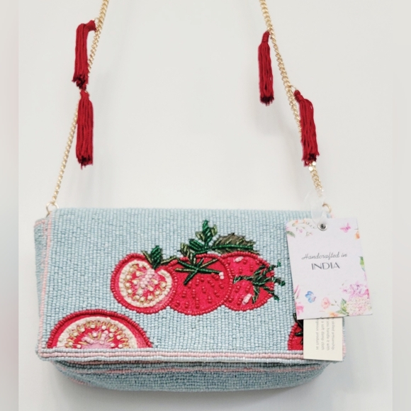Viral TikTok Beaded Tomato Slice Shoulder Bag Purse Handcrafted in India NWT - Picture 6 of 15